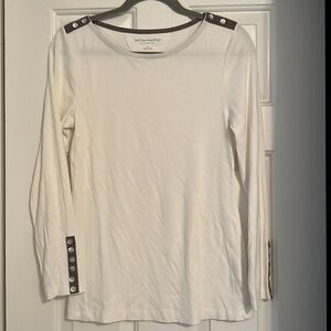 Soft surroundings white cotton modal Henley mother of pearl details small